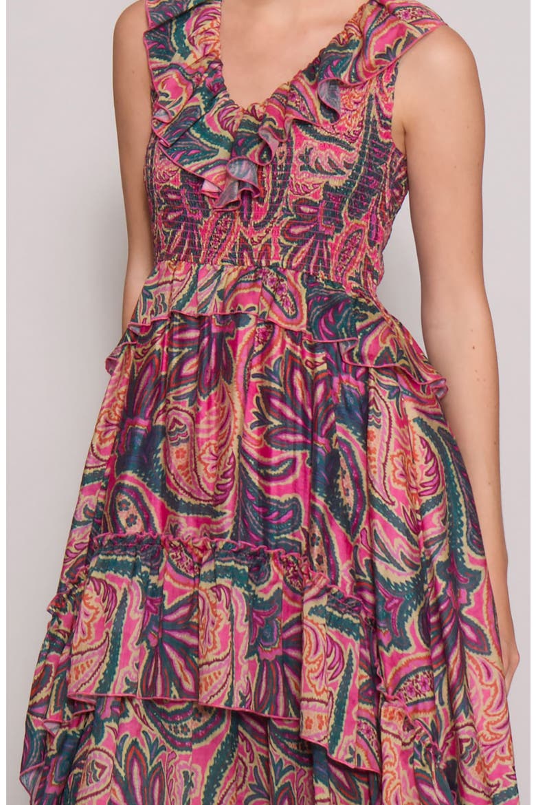 Print Ruffle Organza Sleeveless High-Low Maxi Dress, Alternate, color, PINK PURPLE MULTI