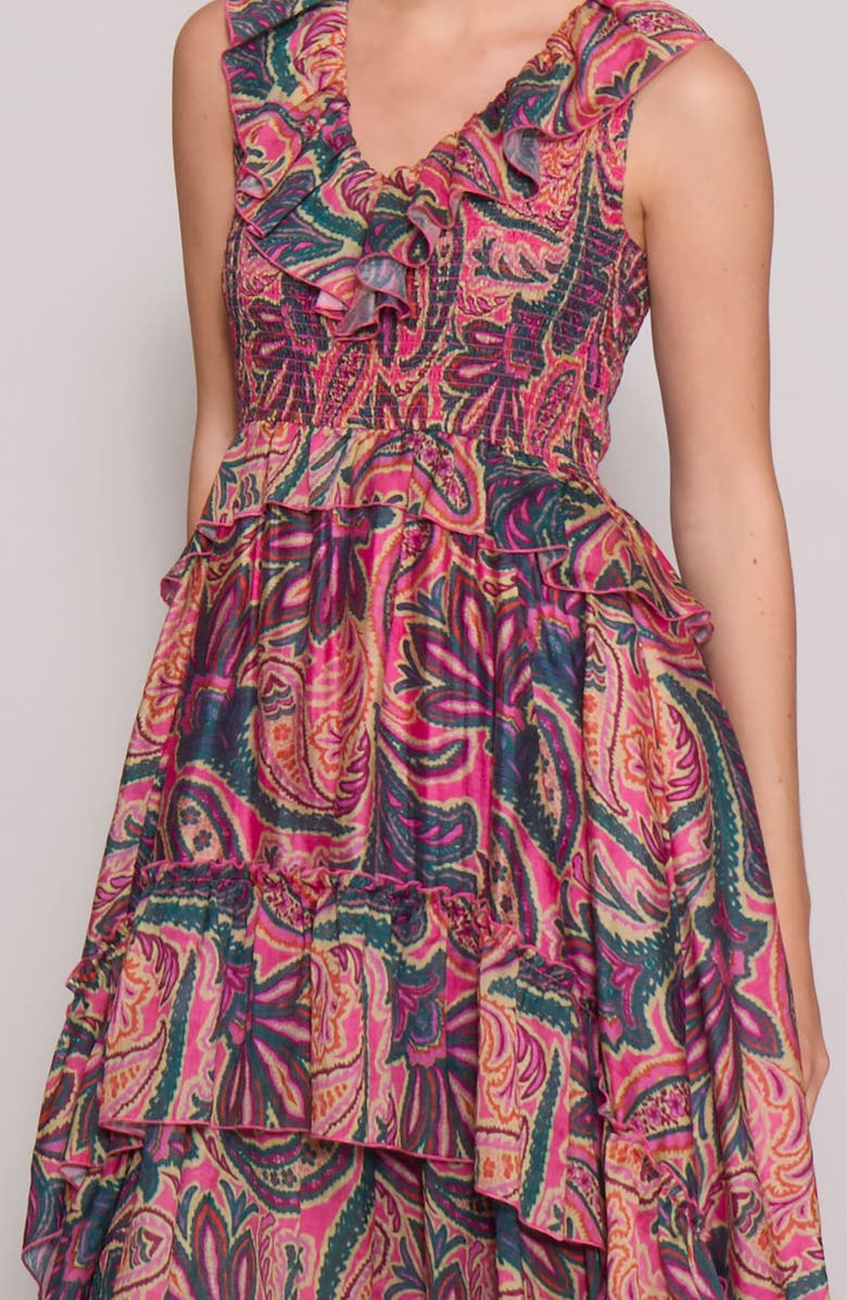 MELLODAY Print Ruffle Organza Sleeveless High-Low Maxi Dress, Alternate, color, Pink Purple Multi