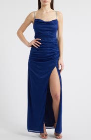 Jump Apparel Metallic Rhinestone Strap Gown