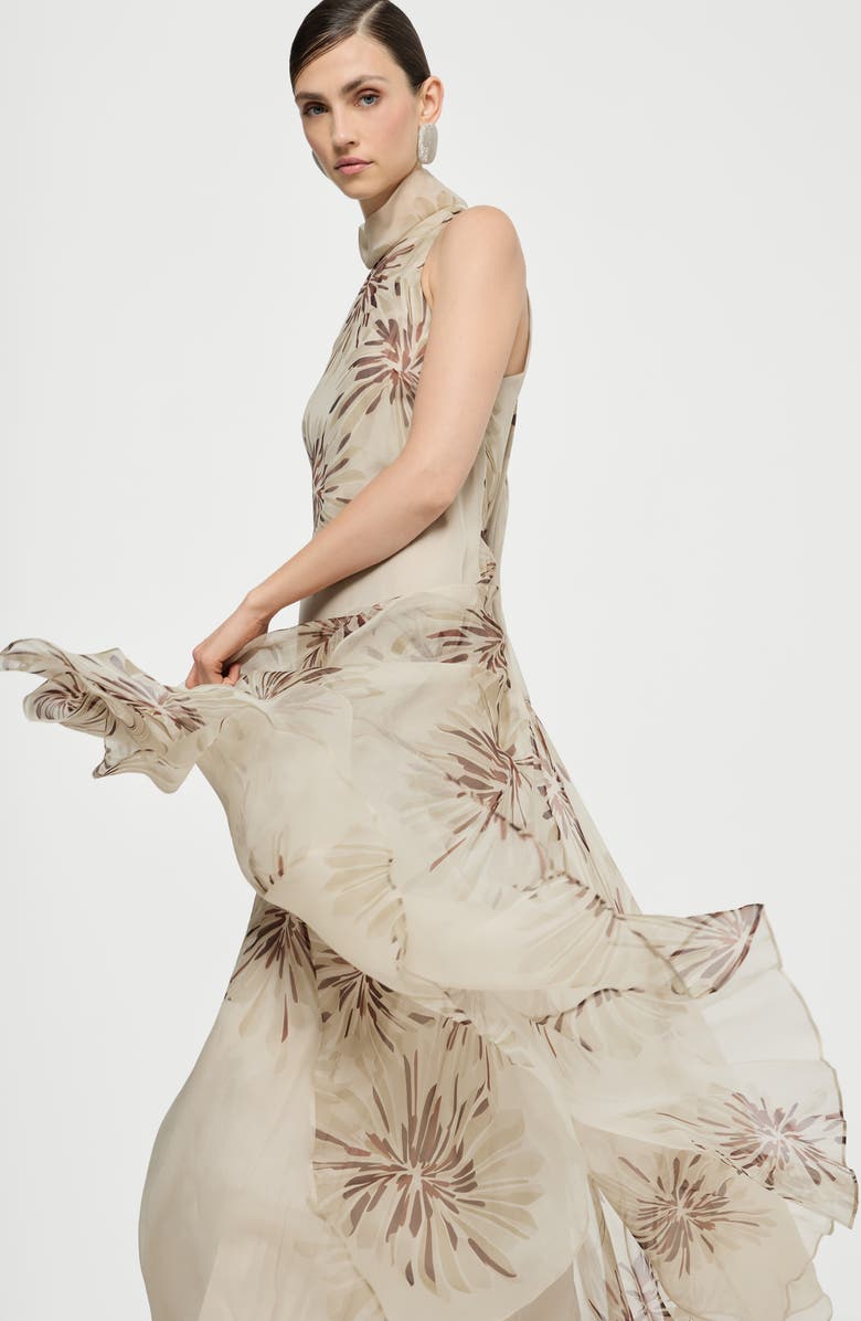 Brunello Cucinelli Bloom print organza dress, Alternate, color, Beige