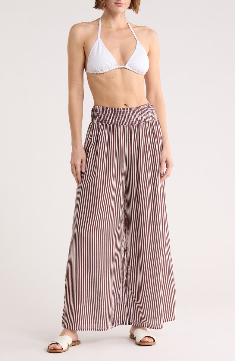 NORDSTROM RACK Printed Flowy Pants, Main, color, Brown Bitter Stripe