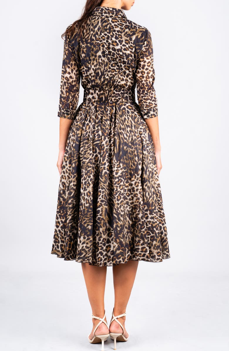 SAMANTHA SUNG Pleated Midi Audrey Shirtdress, Alternate, color, Animal Print Beige