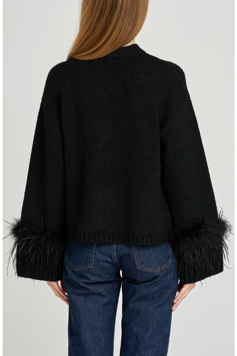Pia Feather Trim Mock Neck Sweater, Alternate, color, BLACK