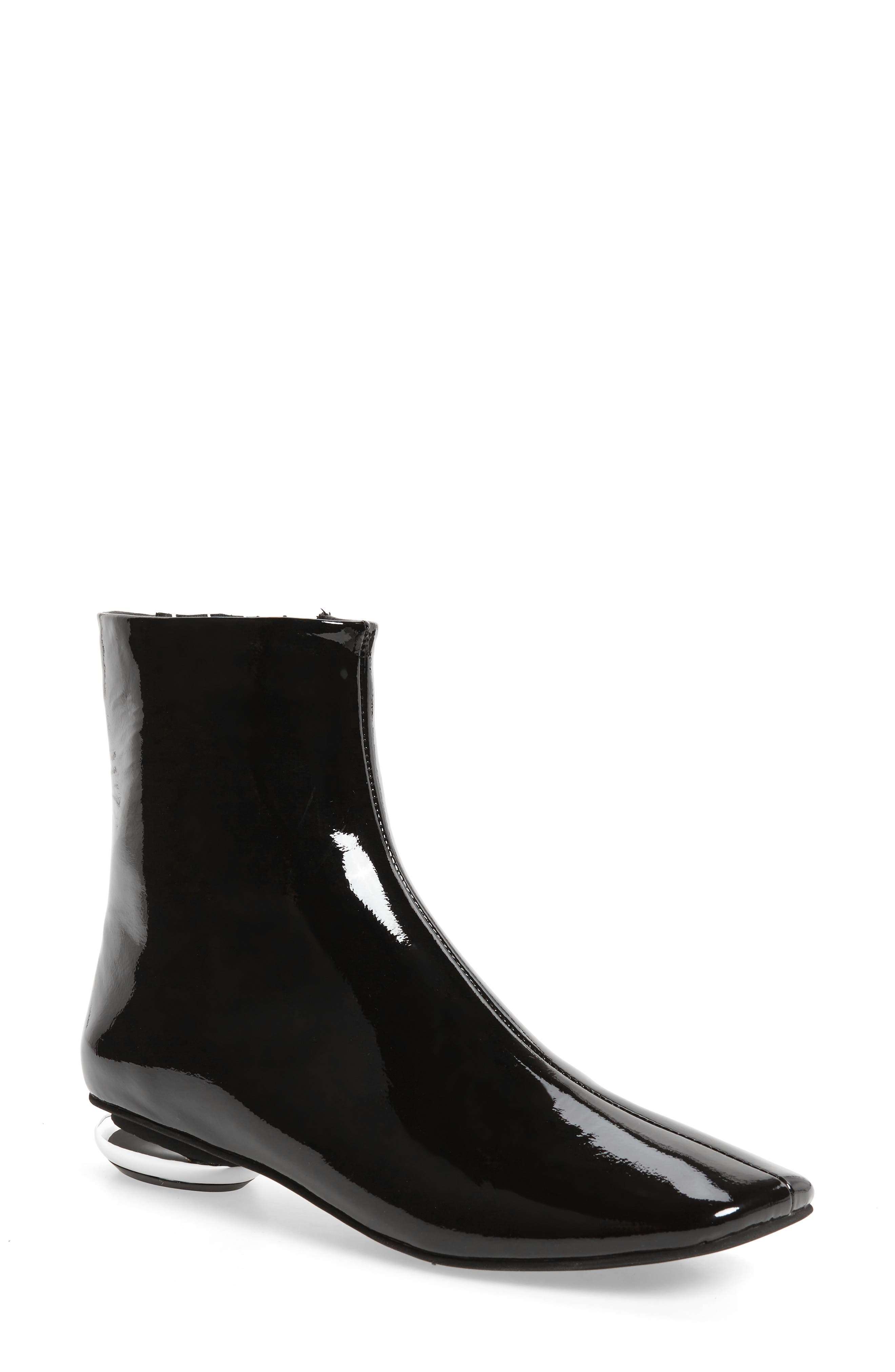 Moon GRL Bootie, Main, color, BLACK CRINKLE PATENT SILVER