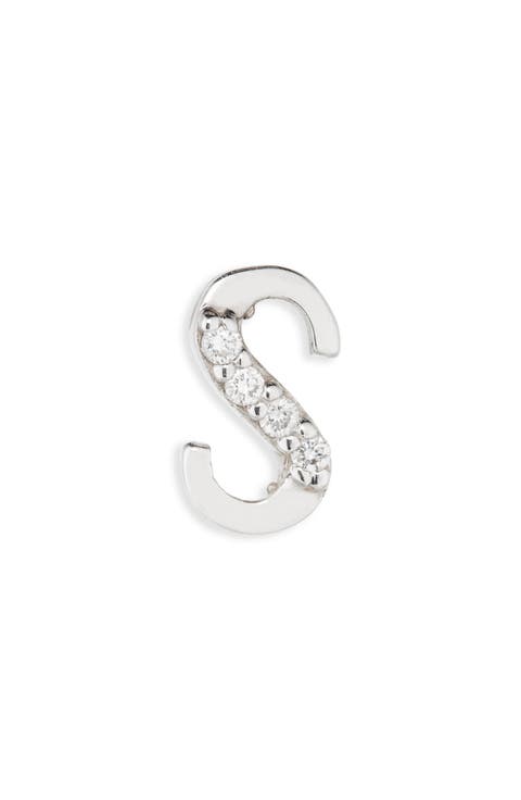 14K Gold Diamond Initial Single Stud Earring