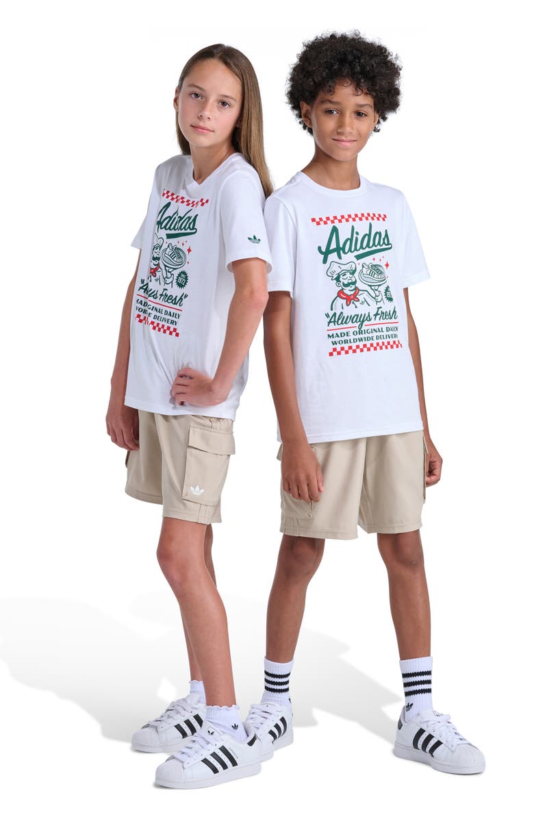 adidas Originals Kids' OG Recycled Polyester Twill Cargo Shorts, Alternate, color, Medium Beige