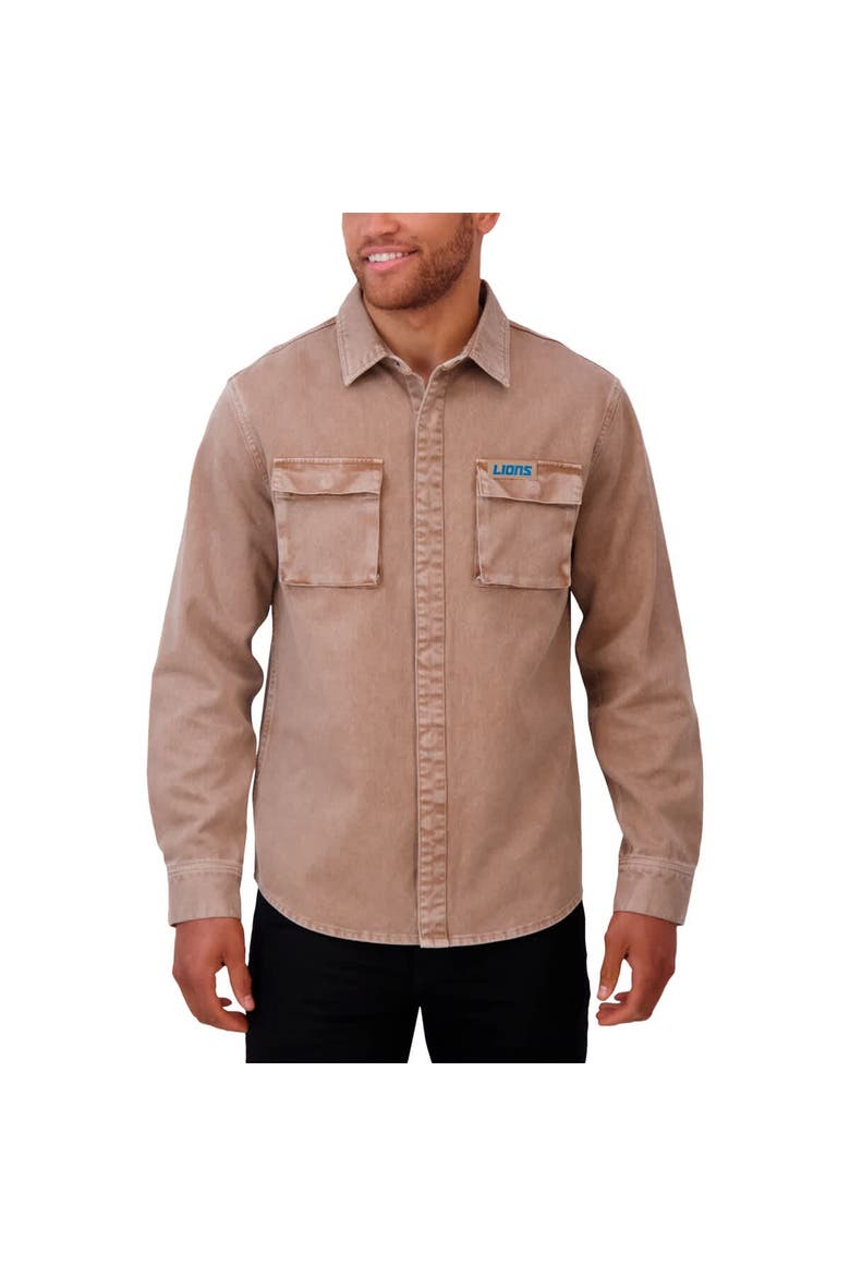 Men's Darius Rucker Collection by Fanatics Brown Detroit Lions Garment Dyed Long Sleeve Full Snap Shirt, Alternate, color, Brown