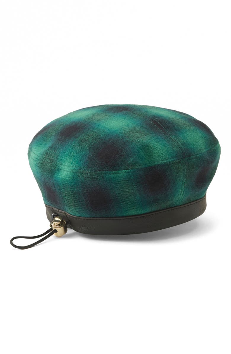 Helen Kaminski Floriane Check Cotton & Leather Beret, Alternate, color,
