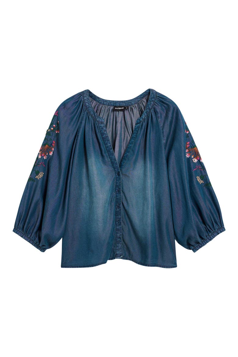 Embroidered Chambray Shirt, Alternate, color, DARK BLUE
