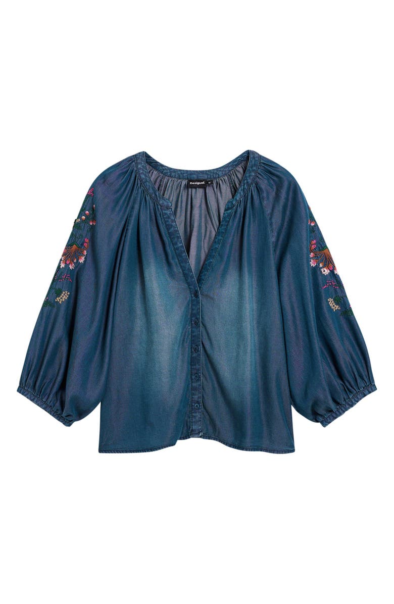 Desigual Embroidered Chambray Shirt, Alternate, color, Dark Blue