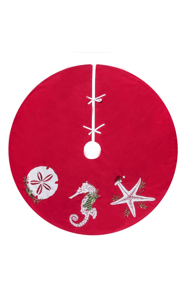 C&F Home Sea Life 100% Cotton Red Christmas Tree Skirt 54", Main, color, Red