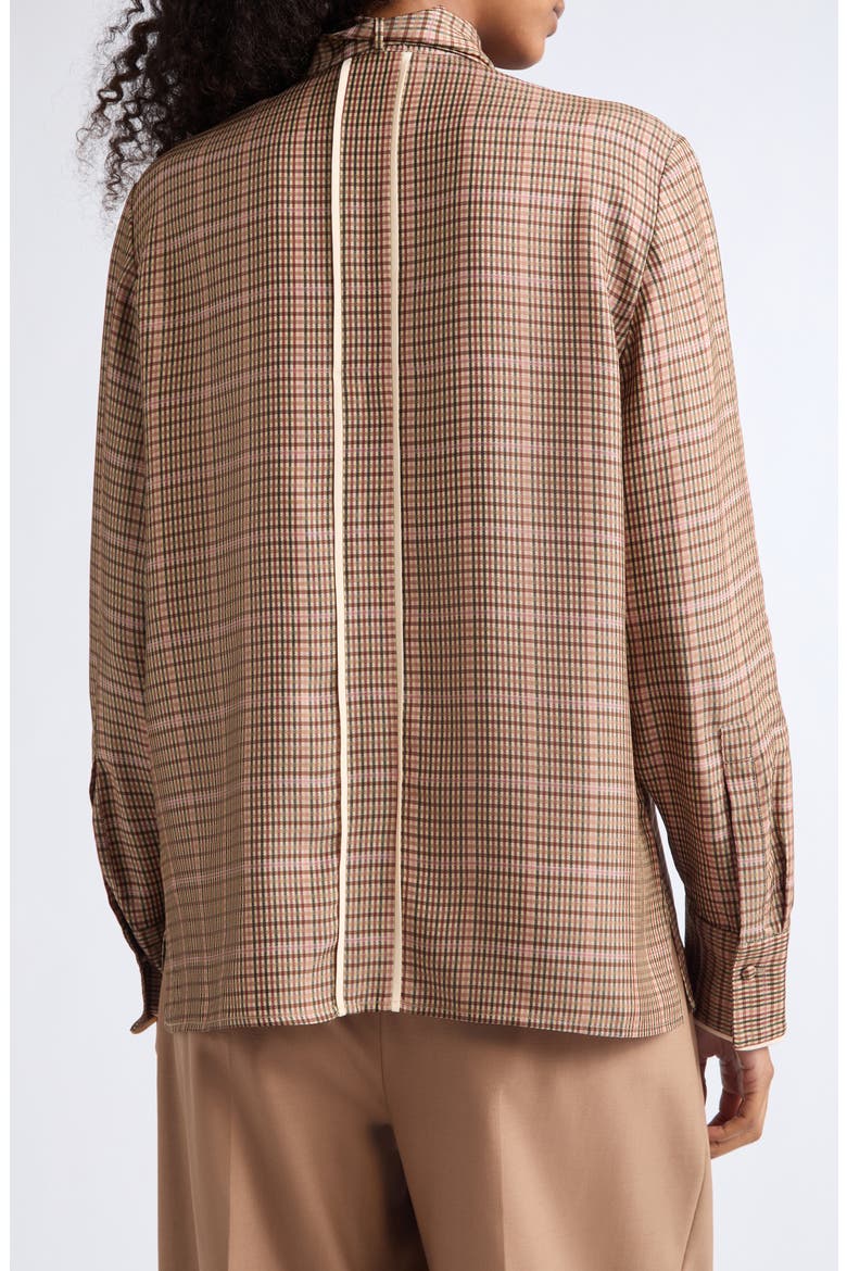 Minnie Plaid Tie Neck Shirt, Alternate, color, NEUTRAL
