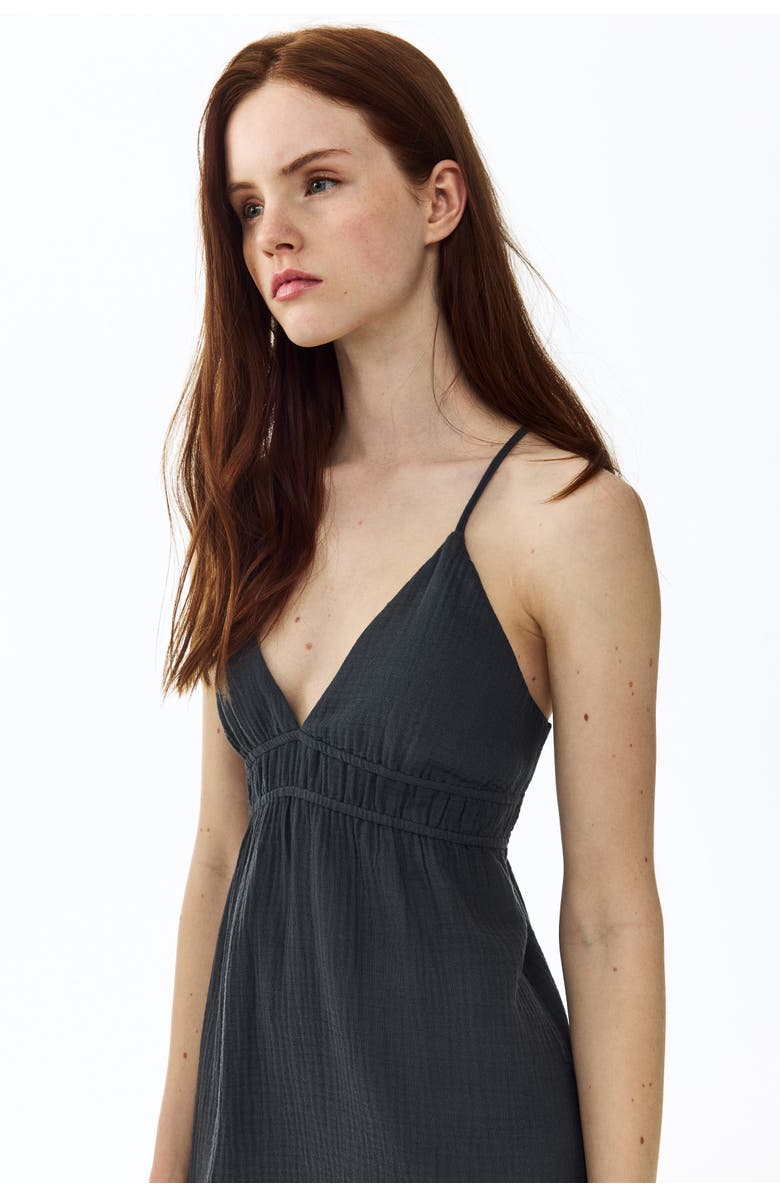 H&M Open-back Muslin Dress, Alternate, color, Dark Gray