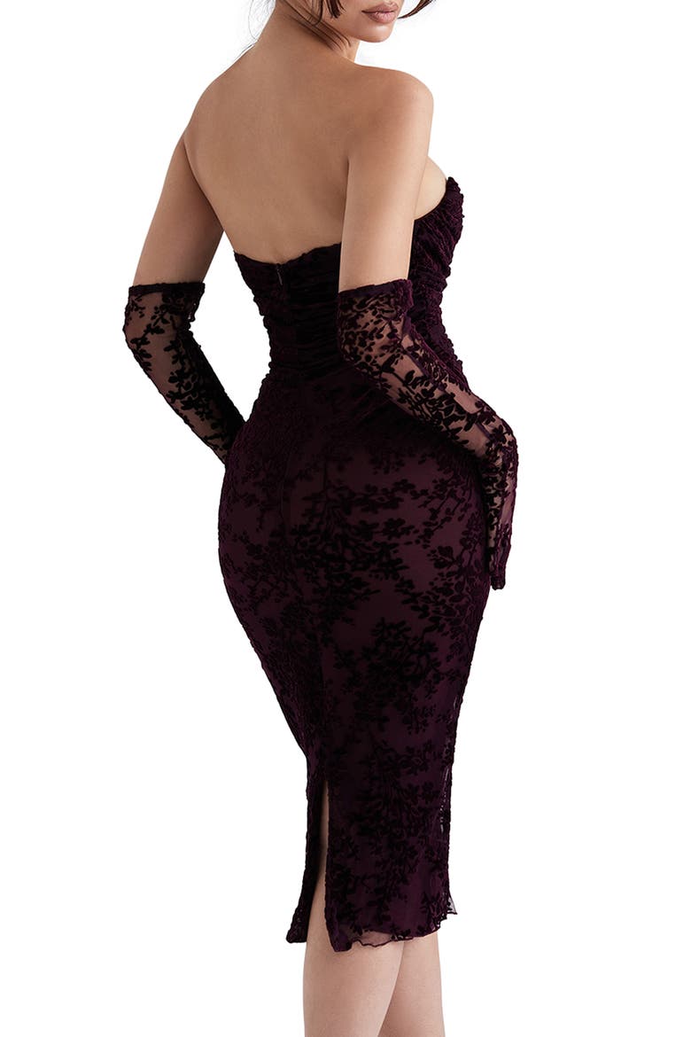 Isadora Strapless Corset Cocktail Dress & Gloves, Alternate, color, BROWN CHERRY
