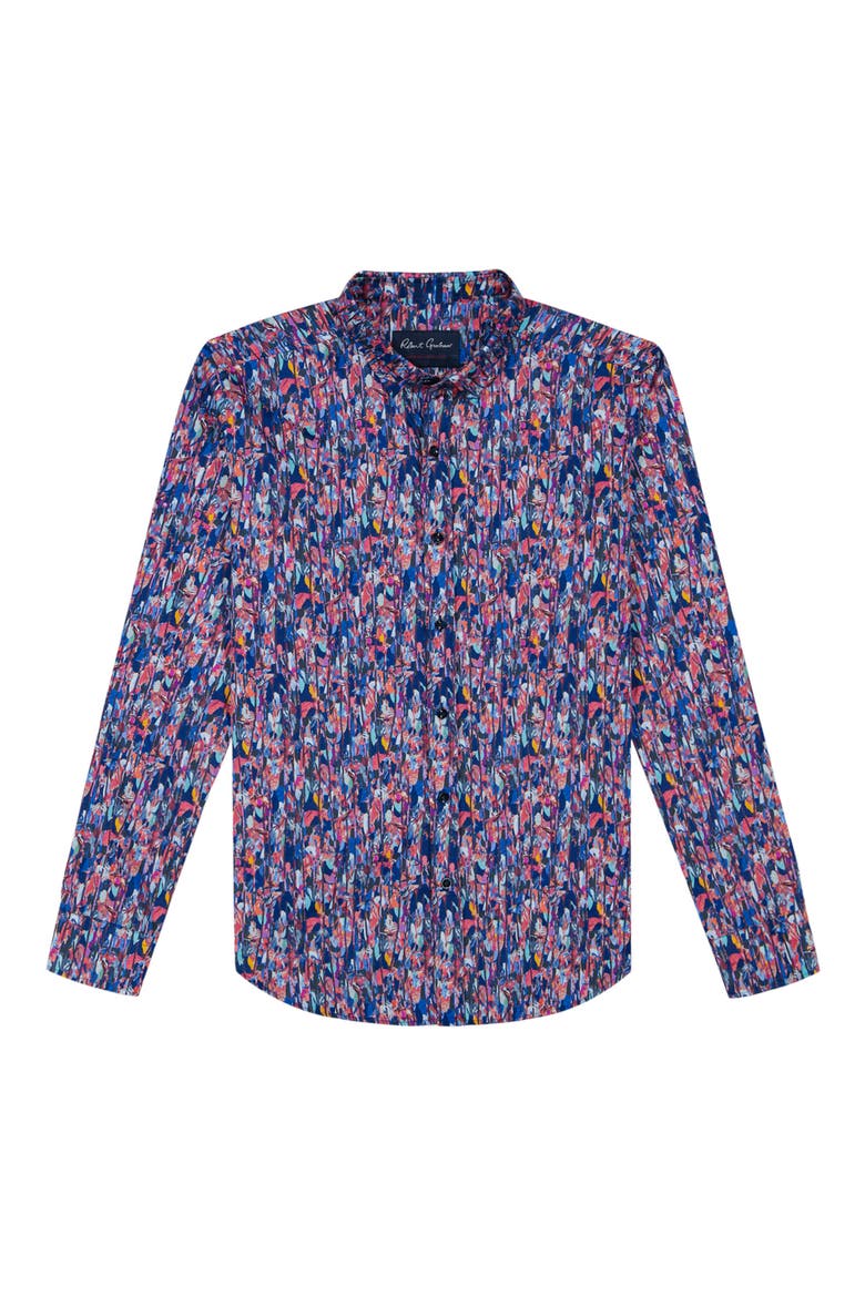 Brighton Tailored Fit Leaf Print Cotton Button-Up Shirt, Alternate, color, BLUE MULTI
