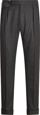 Ralph Lauren Purple Label Pleated Charcoal Grey Wool Flannel Trousers