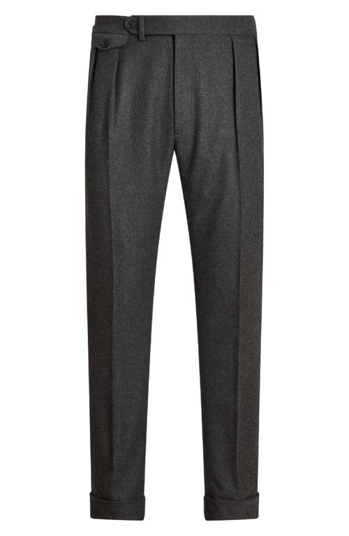 Ralph Lauren Purple Label Pleated Charcoal Grey Wool Flannel Trousers In Blue