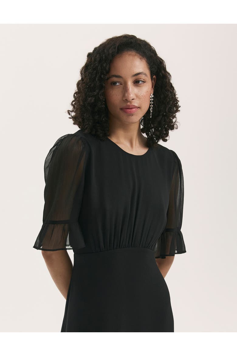 Jennifer Short Sleeve Chiffon Midi Dress, Alternate, color, Black