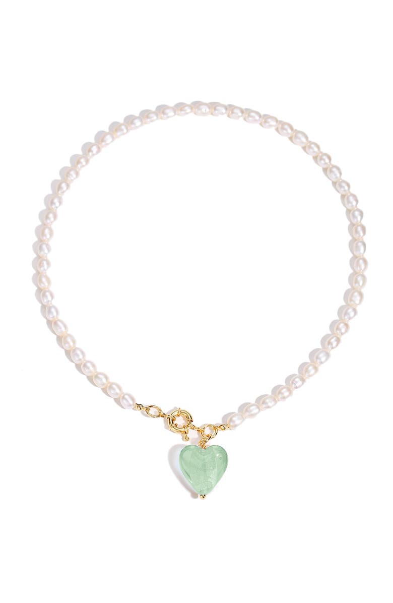 Classicharms Esmée Glaze Heart Pendant Baroque Pearl Necklace, Main, color, Lime Green