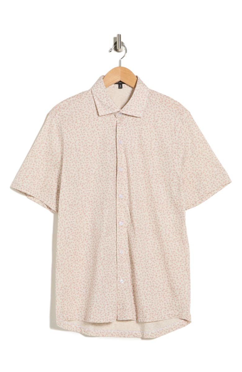 Robert Barakett Corey Short Sleeve Cotton Knit Button-Up Shirt, Main, color, Coral