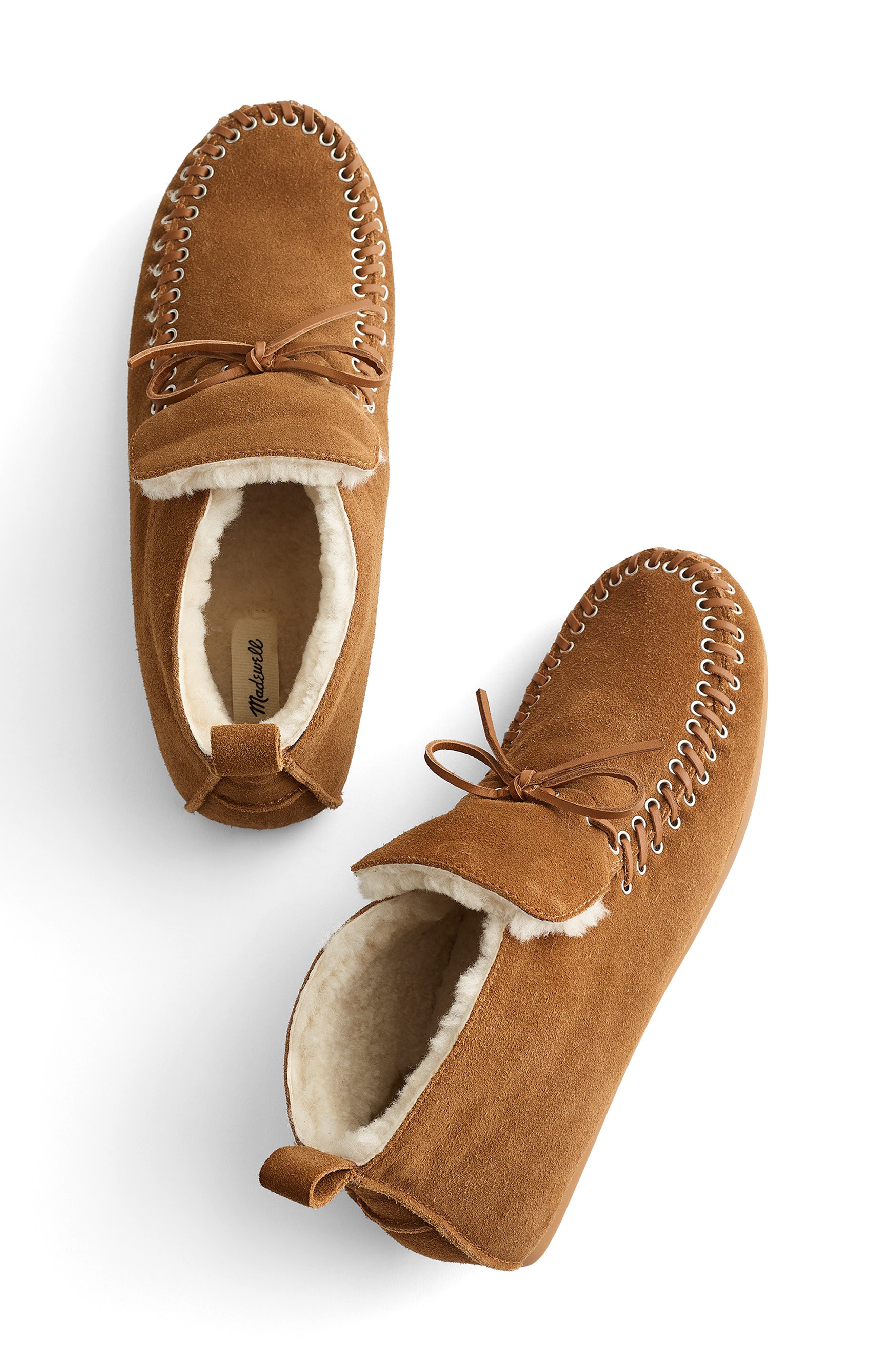 Madewell The Genuine Shearling Meadow Moccasin Ankle Boot, Alternate, color, Warm Chestnut