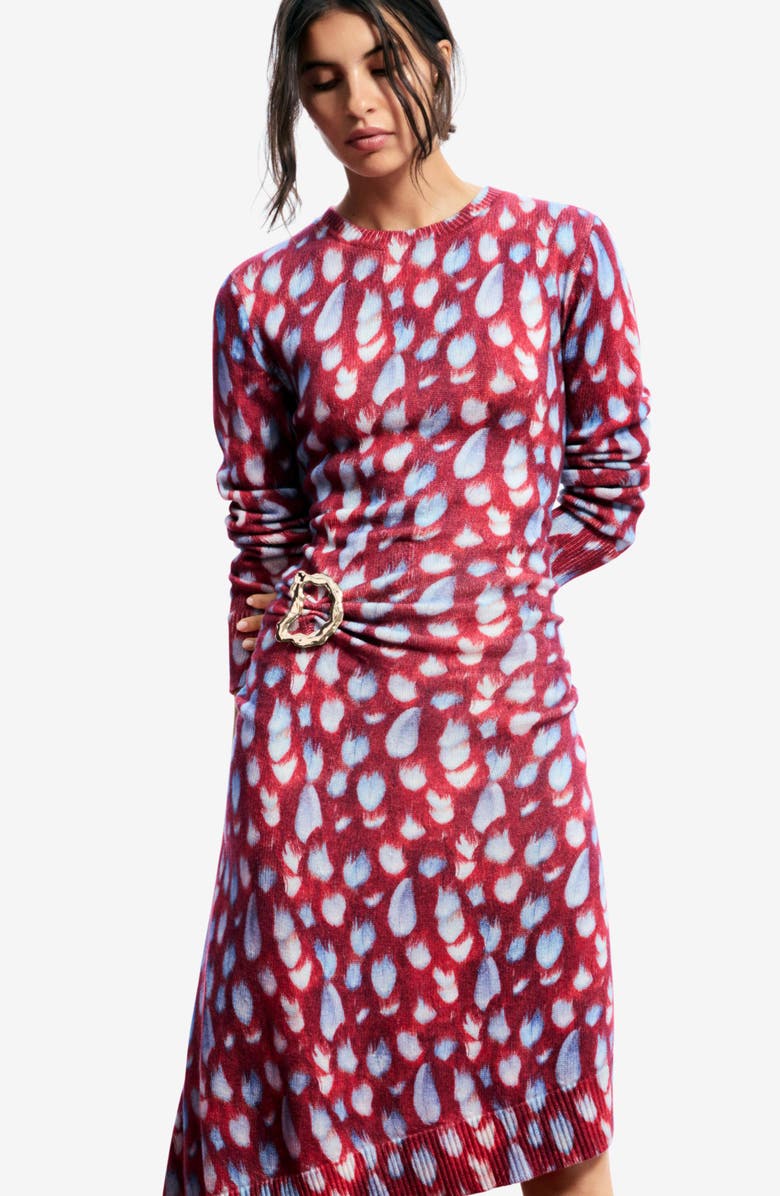 Desigual Abstract Print Long Sleeve Cotton Blend Sweater Dress, Alternate, color, Red