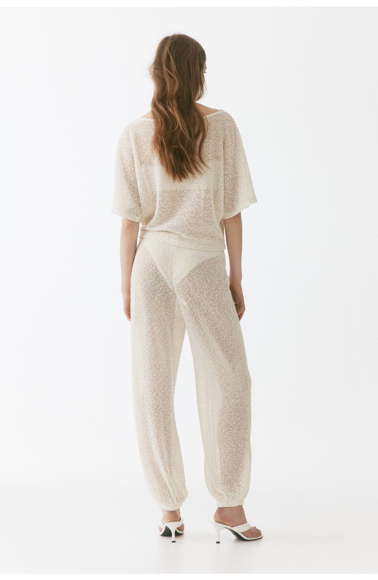 H&M Glittery Knitted Trousers, Alternate, color, Cream