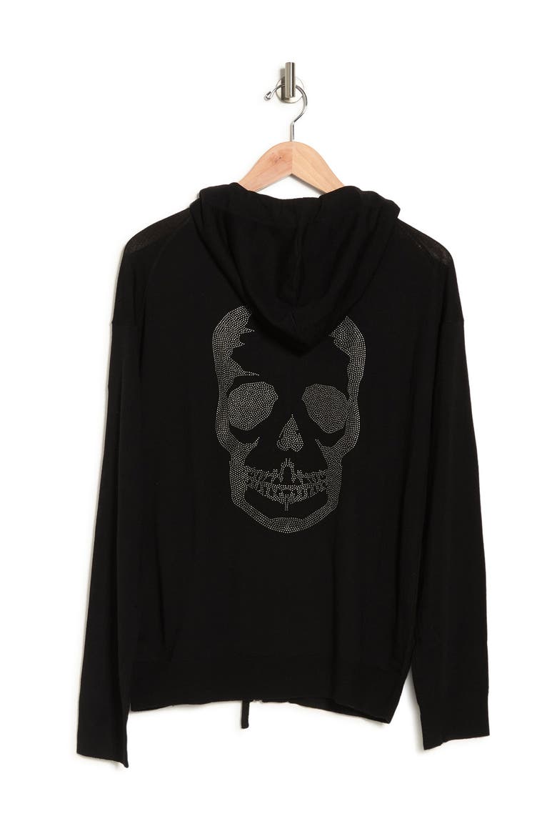Sixtine Skull Studded Zip Hoodie, Alternate, color, NOIR
