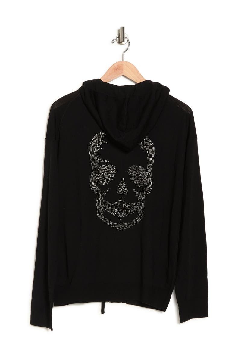 Zadig & Voltaire Sixtine Skull Studded Zip Hoodie, Alternate, color, 
