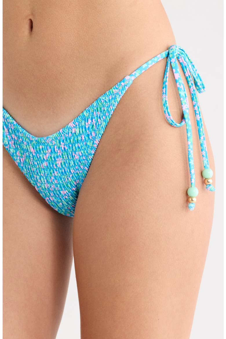 Smocked Side Tie Bikini Bottoms, Alternate, color, OCEAN KISSES