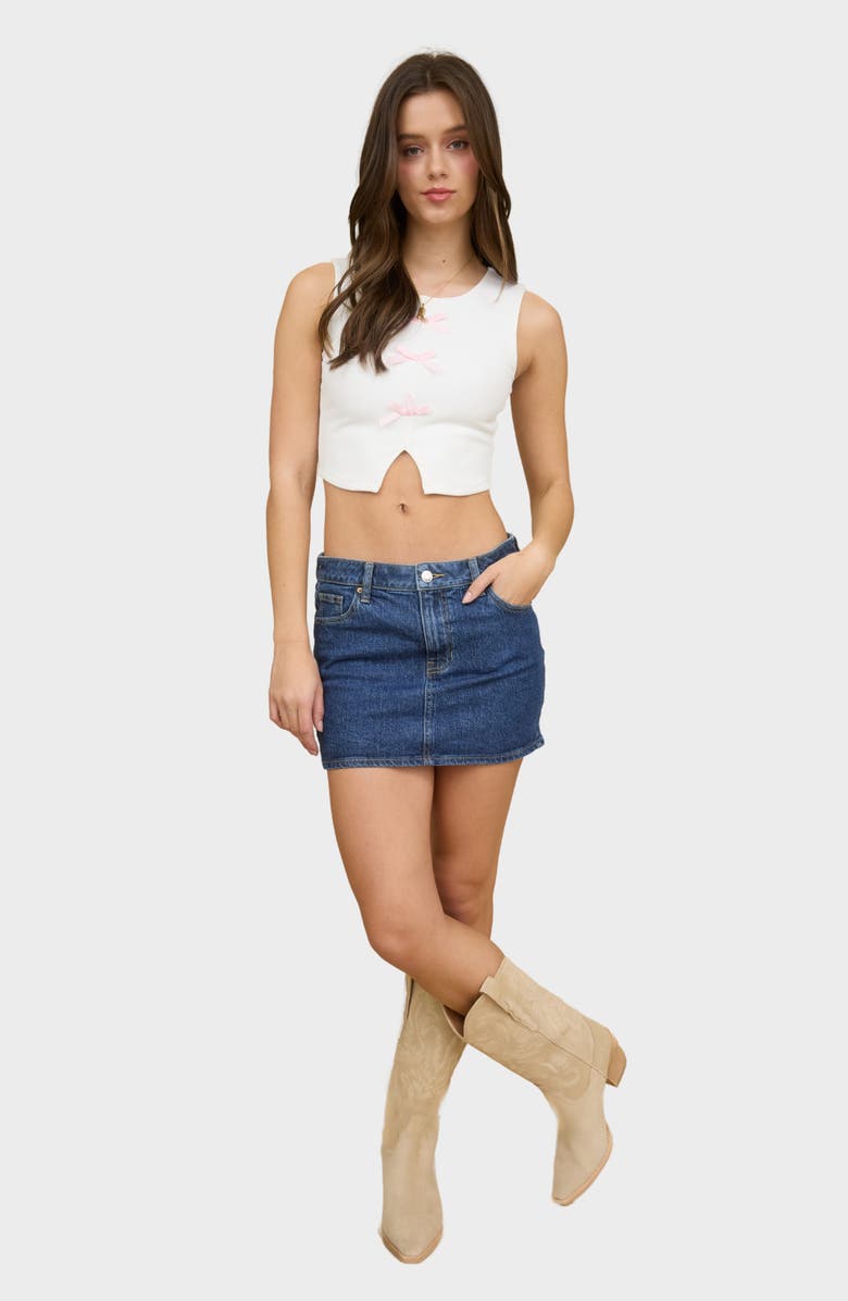 Blu Pepper Bow Embellished Ribbed Crop Tank, Alternate, color, White