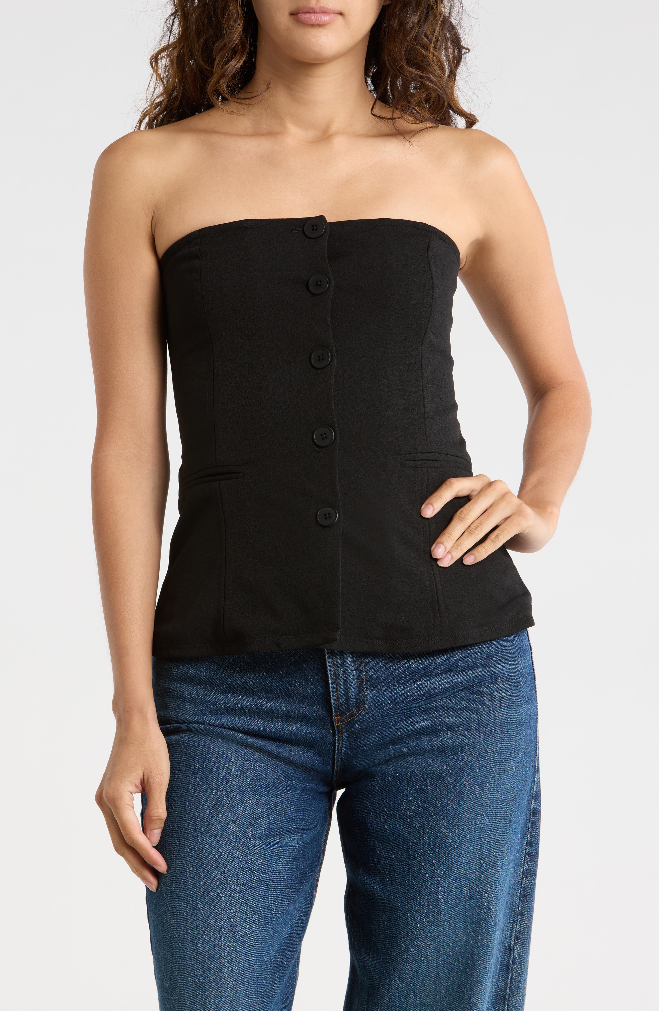Madden Girl Button Front Strapless Top