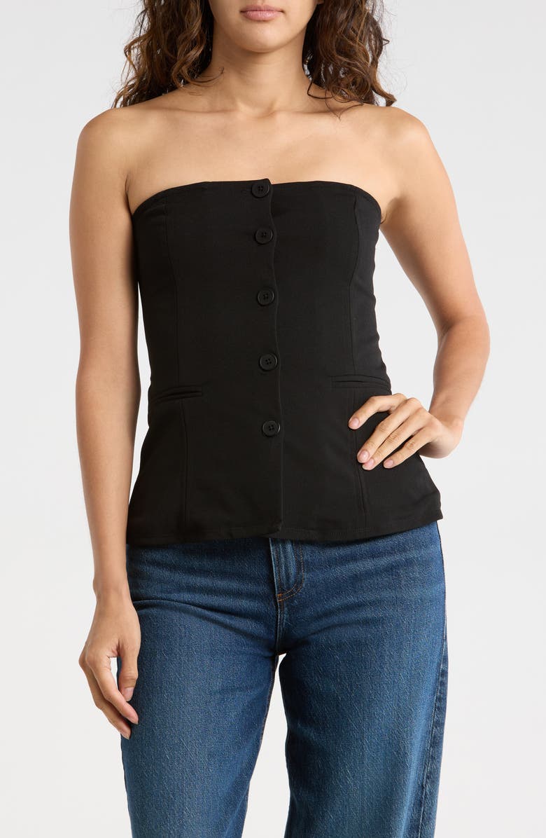 Madden Girl Button Front Strapless Top, Main, color, Black