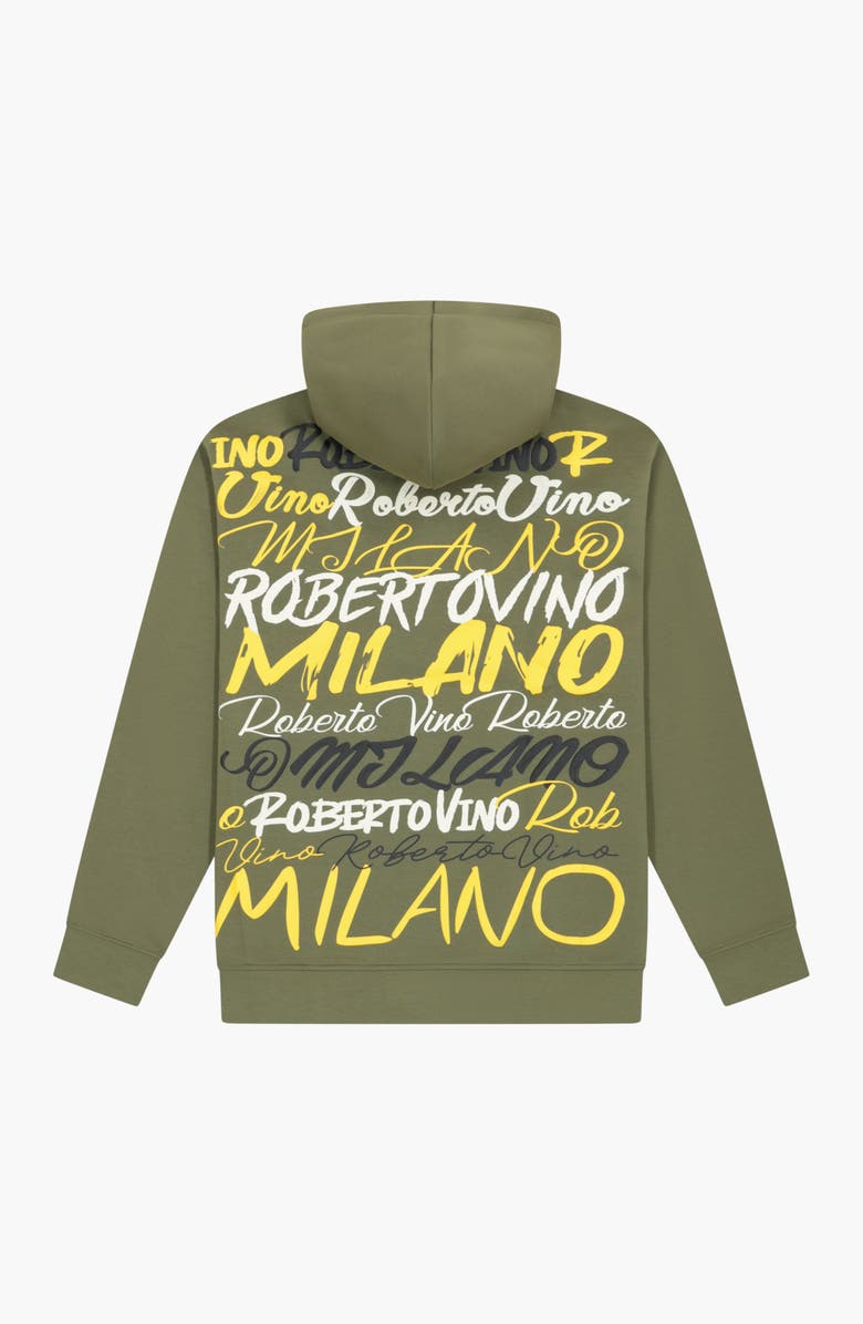 Roberto Vino Big Writing Premium Blend Hoodie, Alternate, color, Olive Green