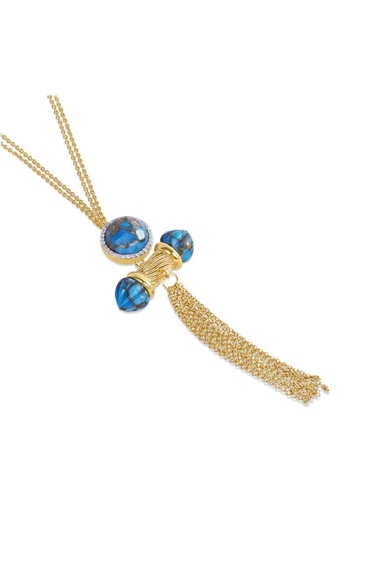 Sunkissed Design Yellow Gold Plated Silver Turquoise Gemstone Diamond Fringe Necklace, Main, color, 14KT Gold Vermeil on Sterling