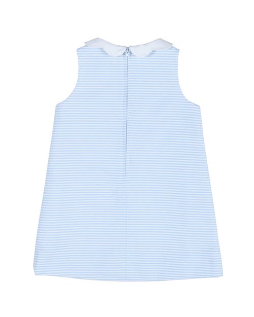 Shop Florence Eiseman Stripe Birdseye Pique Dress With Petal Collar And Flowers In Light Blue/white