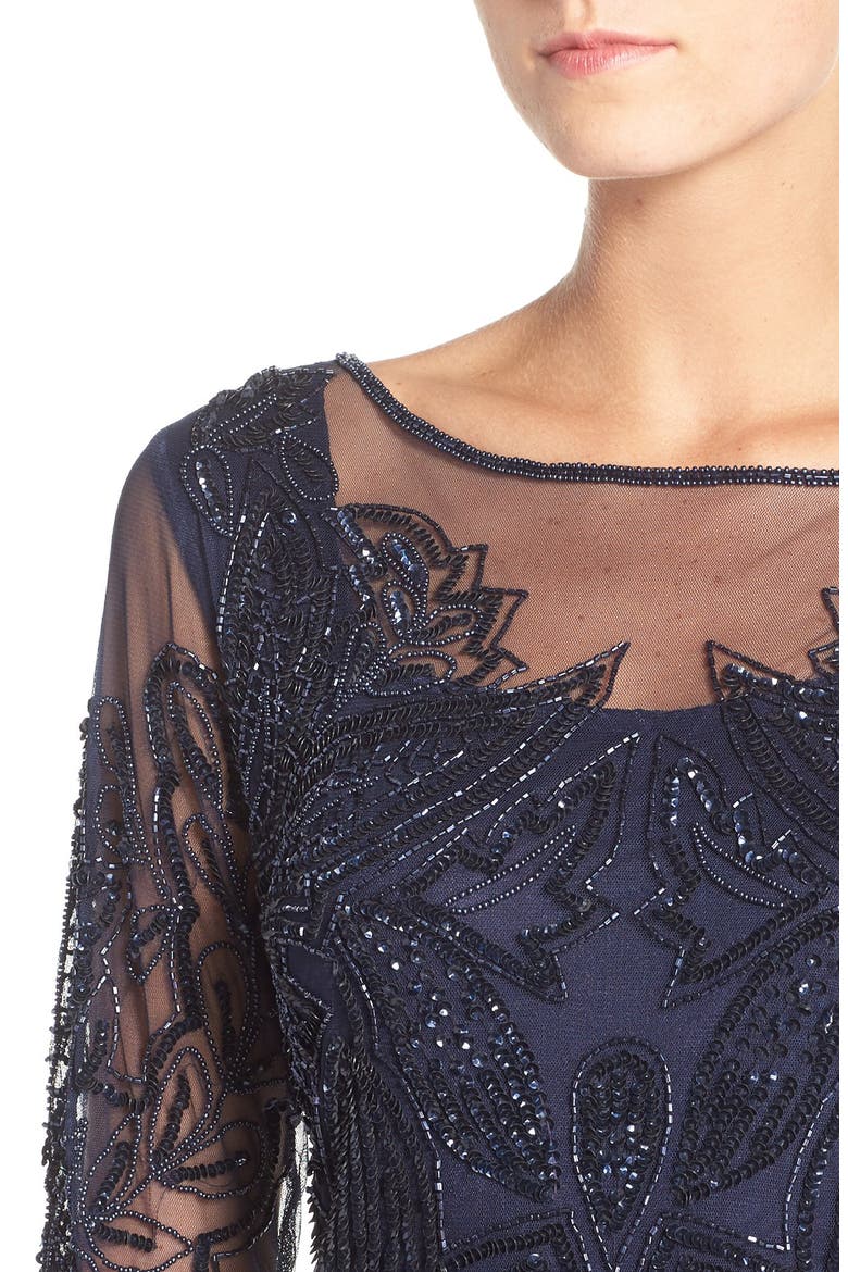 Embellished Mesh Gown, Alternate, color, NAVY