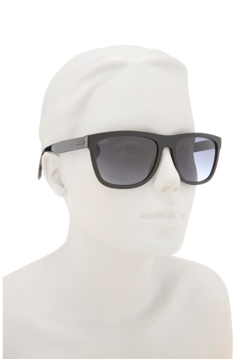 58mm Polarized Rectangular Sunglasses, Alternate, color, BLACK
