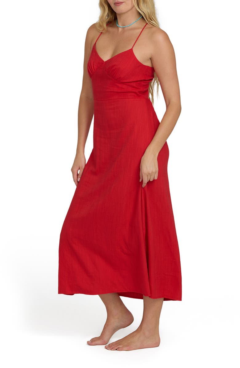 Billabong Take it Back Cotton Blend Midi Sundress, Alternate, color, Fiesta Red