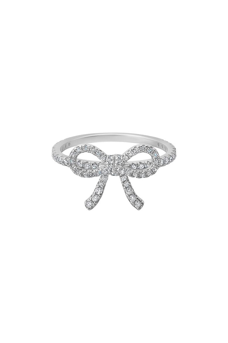 Fairy Tale Pavé Cubic Zirconia Bow Ring, Main, color, PURE PLATINUM/ CLEAR STONE