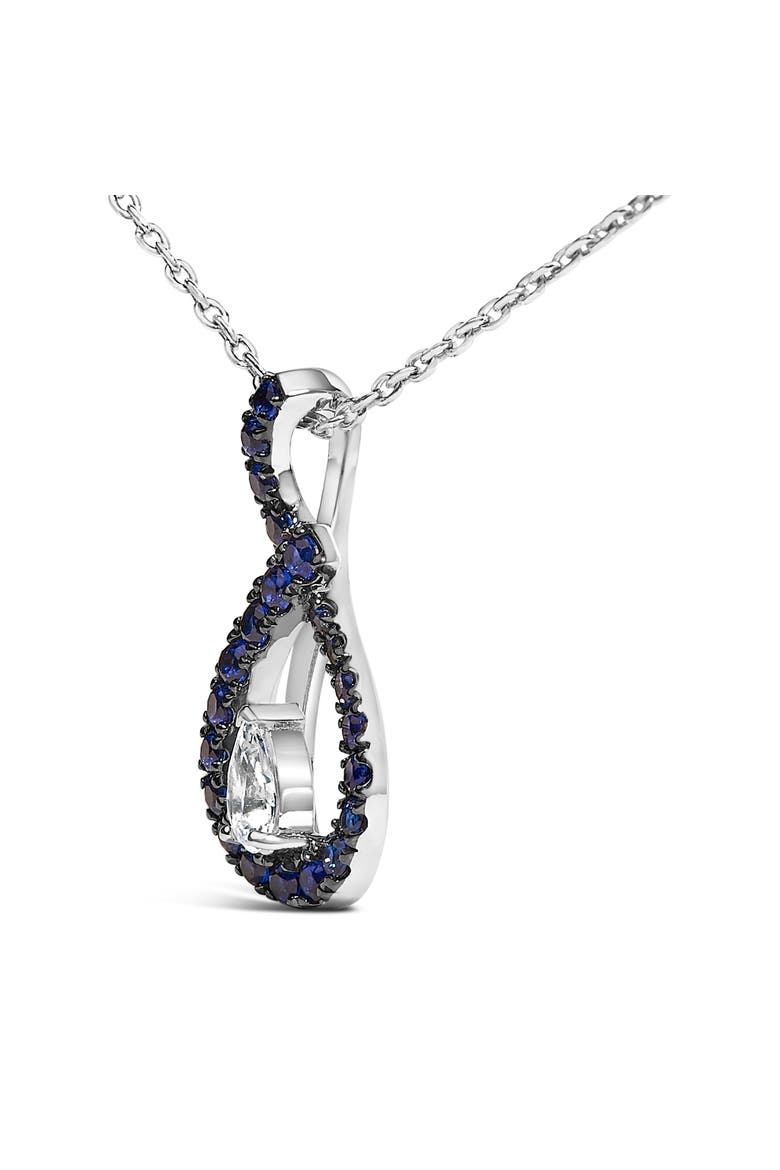 Silver Created Blue and White Sapphire Teardrop Shaped Pendant Necklace, Alternate, color, White