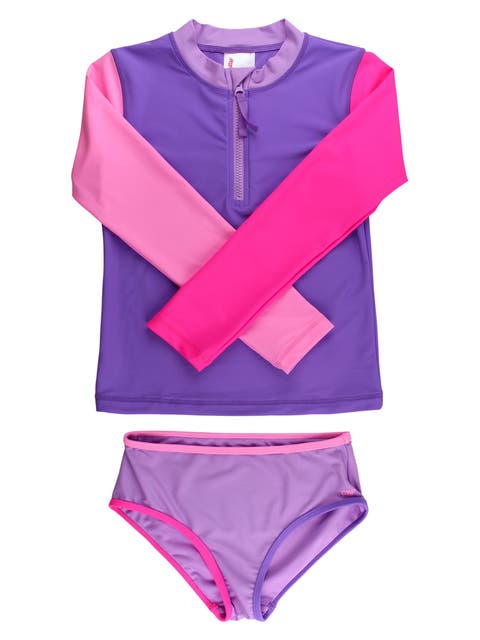 Long Sleeve Zipper Rash Guard 2-Piece Bikini Swimsuit