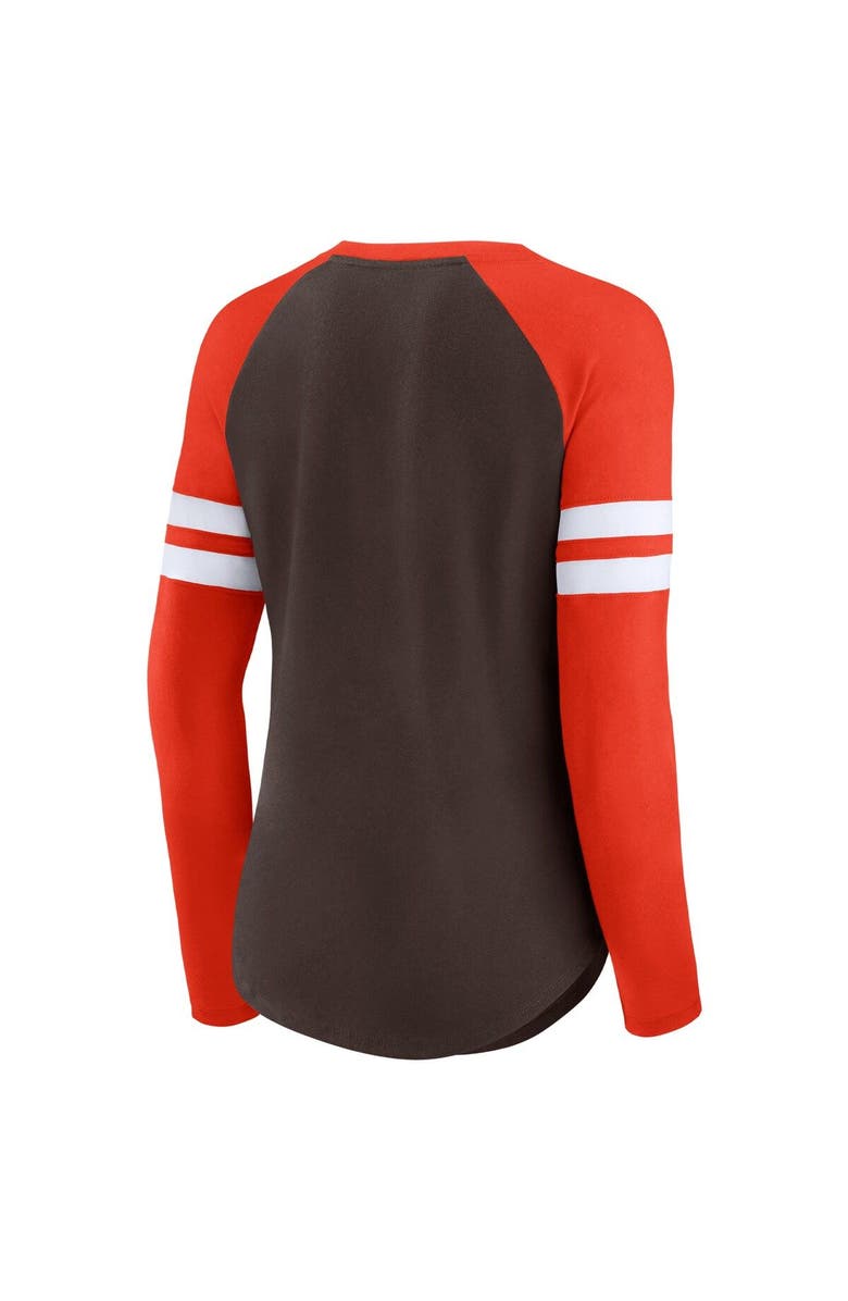 FANATICS Women's Fanatics Branded Brown/Orange Cleveland Browns True to Form Raglan Lace-Up V-Neck Long Sleeve T-Shirt, Alternate, color,