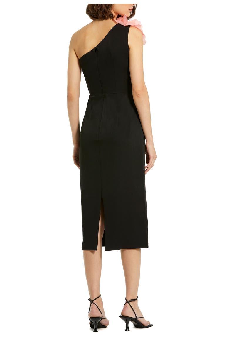 Mac Duggal Crepe One Shoulder Midi Dress With Flower, Alternate, color, Black