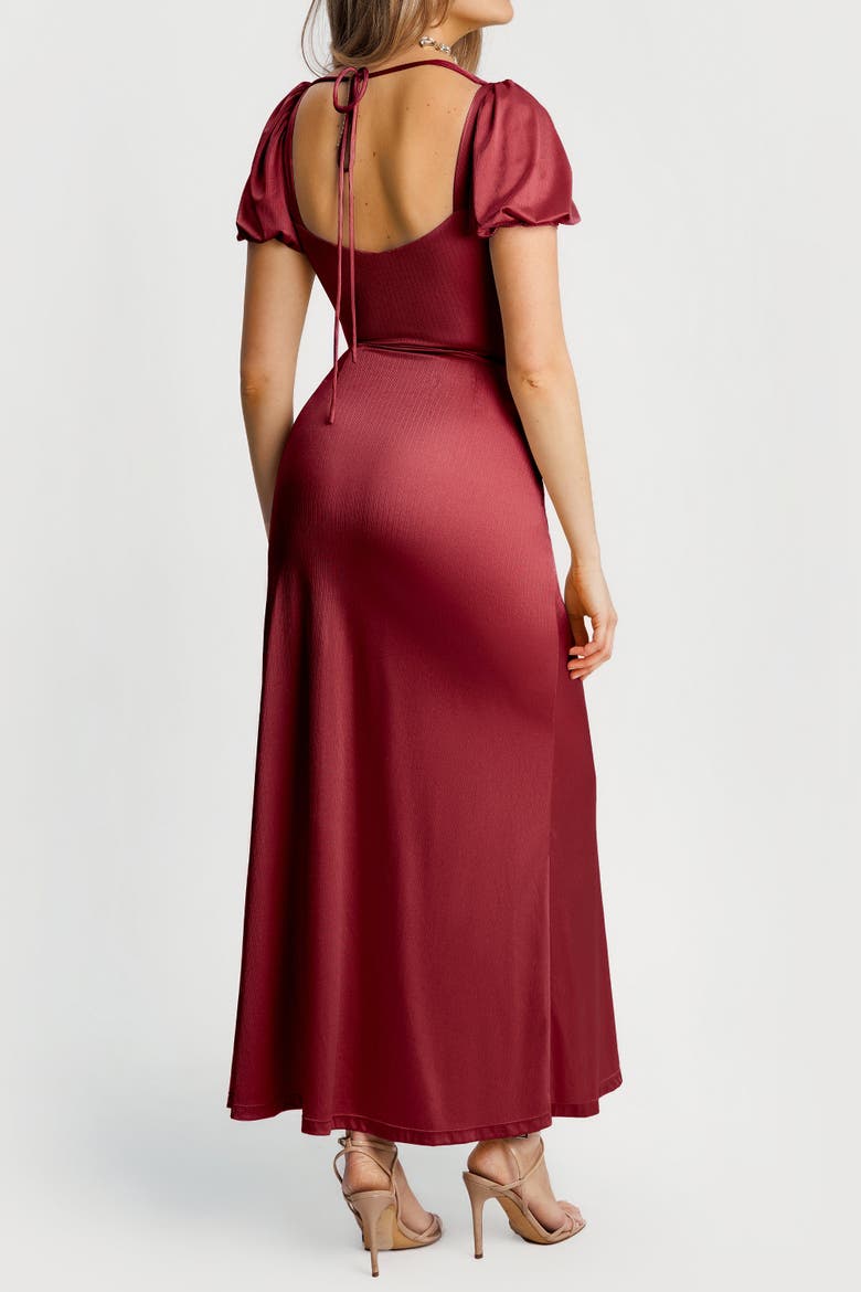 Square Neck Slimming Sculpting Maxi Dress with Sleeves, Alternate, color, Ruby