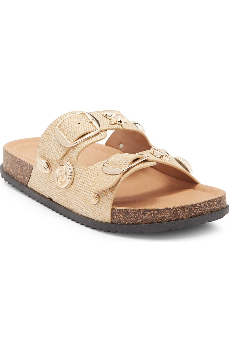 TOP MODA Arissa Slide Sandal, Main, color, Dnu/Beige Raffia