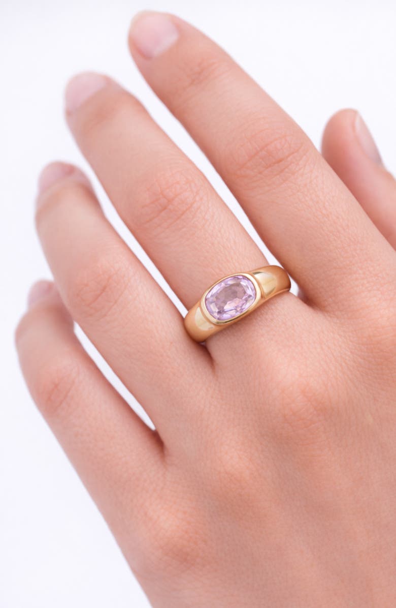 Argento Vivo Sterling Silver Oval Stone Chunky Ring, Alternate, color, Gold /Amethyst