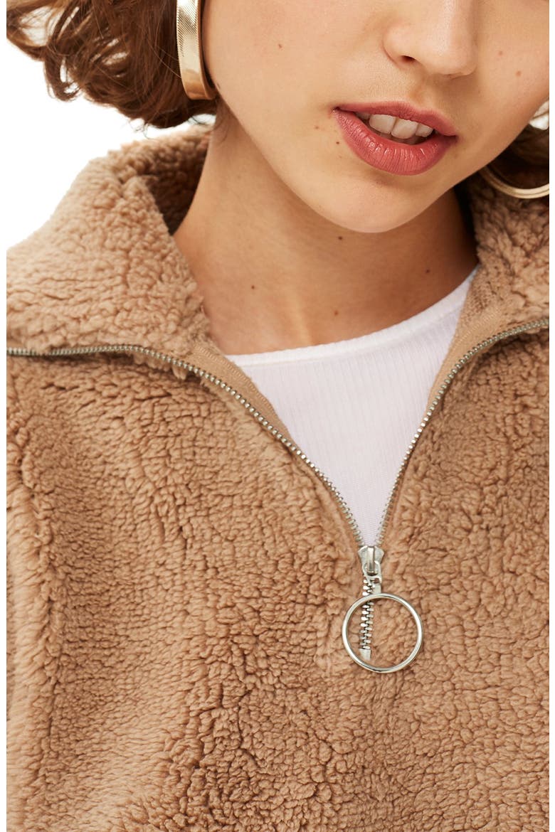 Borg Heart Quarter Zip Pullover, Alternate, color, TAN