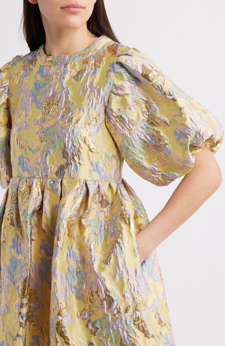 Sister Jane Meri Puff Sleeve Metallic Jacquard Minidress, Alternate, color, Yellow