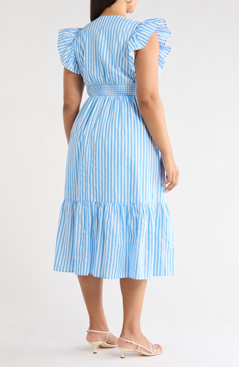 SUGARLIPS Saida Stripe Ruffle Midi Dress, Alternate, color, Blue-White-Stripe